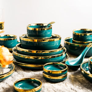 VISHINE Nordic Luxury Ceramic Tableware 26pcs Set/6-person Combination Rice Bowl Dish Noodle Bowl Soup Dinnerware Set