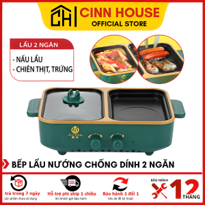 Nồi lẩu nướng Hàn Quốc 2 ngăn siêu chống dính Công suất 1200w chất liệu gang tráng men chống dính dễ dàng lau chùi đảm bảo vệ sinh ăn uống không gây hại cho sức khỏe