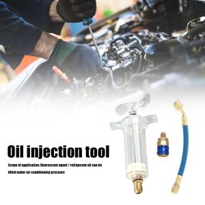 ERMENLED 30ml Oil And Dye Injector 1/4" SAE Thread With Quick Coupler Adapter Coolant Filling Tube Convenient Refrigerant Injector