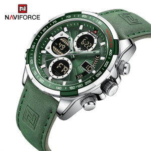 NAVIFORCE Đồng Hồ Nam Thời Trang Đồng Hồ Thạch Anh Kỹ Thuật Số Thể Thao LED Sang Trọng Giải Trí 9197L 3ATM Bằng Da Thật
