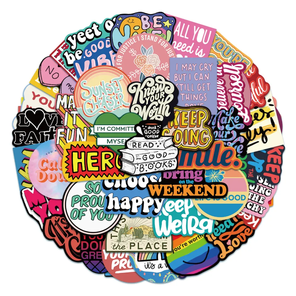 50pcs English Phrases small fresh Stickers Waterproof Sunscreen PVC  Graffiti Stickers for DIY Laptop Luggage Bike Toy Stickers | Lazada PH