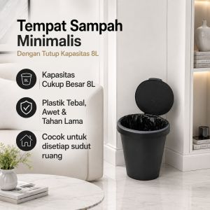 686 - Tong Sampah Premium Minimalis Dengan Penutup - Tempat Sampah Plastik Tebal 8 Liter