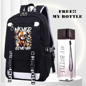 Js Stlye Tas Sekolah Uniseks NEVER GIVE UP 0037 Tas Ransel Bahu GandaTas Laptop Mochila Anak