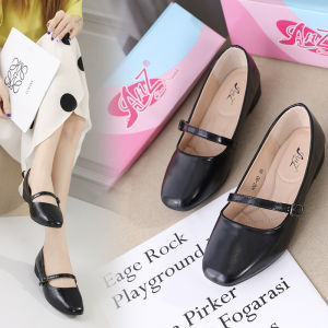 [JY] Classic Wedge Square Toe1 Inch Leather Black  Shoes Office/Student Shoes Womens Shoe