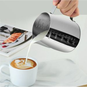 350ml Stainless Steel Milk Frothing Pitcher Stainless Steel Pull Flower Cup Cappuccino Coffee With Scale Jug Mug Cup Milk Boiler Coffee Pitcher Pull Flower Cup Milk Pot Espresso Cups Latte Art Milk Frother Foam Making Accessories Suitable for Barista