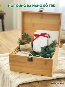 Hộp đựng trang sức gỗ tre hộp đựng quà tặng đồ đa năng có nắp đậy khóa cài - Flybamboo