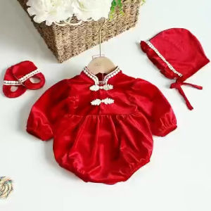 [B045] Body Nhung Đỏ Cổ Tàu Phối Ren Cho Bé Gái 3 Đến 12kg Chất Nhung The Mềm Mịn