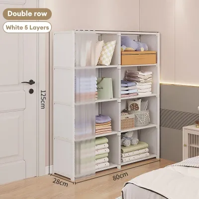 Habitate Clothes Cabinet With Curtain Dustproof Wardrobes Cabinet Multipurpose Book Organizer Simple Storage Cabinet for Clothes