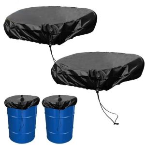 Drum Cover Waterproof with Stretchable Drawstring Rain Barrel Cover Black Adjustable 55 Gallon Trash Can Cover Water