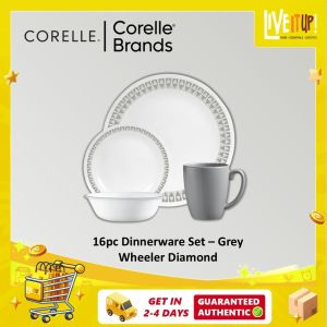 CORELLE 16pc Dinnerware Set - Grey Wheeler Diamond