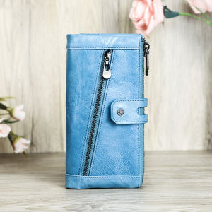 Genuine Leather Women Wallet Long Clutch Zipper Purse With Phone Pocket RFID Coin Purse Card Holder Money Bag