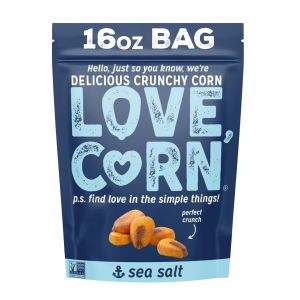 LOVE CORN Sea Salt 16oz x 1 Bag - Delicious Crunchy Corn - Healthy Family Snacks - Gluten Free Kosher Non-GMO- Alternative for Chips Nuts Crackers & Pretzels - Perfect for Charcuterie Boards