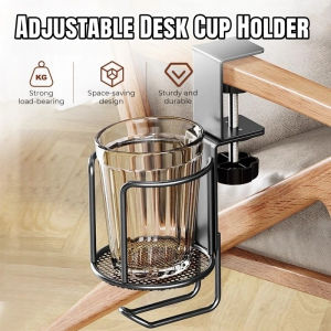 Desk Cup Holder Clamp Mount Rotating Adjustable Spill Resistant Table Edge No Drill Home Office