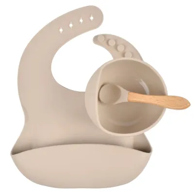 Silicone Baby Feeding Set 5pcs Weaning Supplies for Infants Toddler Plate and Bowl Spoon Forks Set