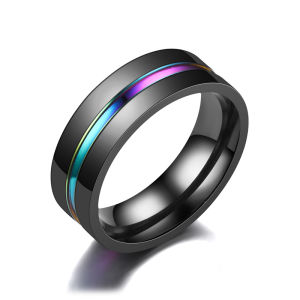 Fashionable Ring Gift 欧美时尚新款高档典雅贵族黑开槽间七彩男士霸气戒指厂家销售
