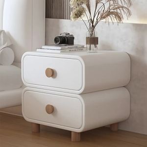 Modern minimalist installation-free bedside table solid wood leather bedside table cream style simple small storage cabinet