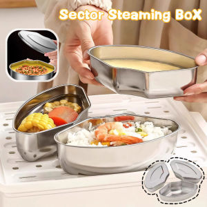 3pcs Fan-shaped Steaming Plates with lids Stainless Steel Steaming Tray Steamer Box Pinggan Kukus 蒸碗