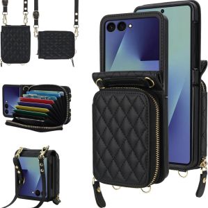 Hand Strap for Samsung Galaxy Z Flip 7 Case Wallet with Card Holder Cute Shockproof Leather Detachable Cross-body Lanyard for Samsung Z Flip 6 Case PurseGalaxy Z Flip 5 Cover Women Girls Z Flip4 Case