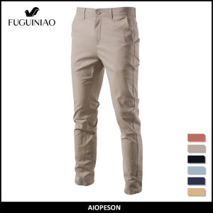 FUGUINIAO Quần Nam Cotton Thường Ngày Quần Nam Ôm Sát Màu Trơn Quần Công Sở Cổ Điển Chất Lượng Cao Xuân Thu Mới (Màu Đen)