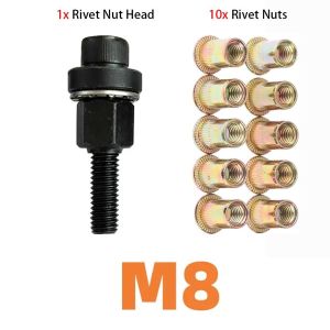SHIRUI 11Pcs/Set Mandrel Staple Hand Rivet Nut Easy Installation M3 M4 M5 M6 M8 M10 Head Rivet Tool Set  with Rivet Nuts Manual Riveter Tool