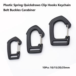 G 10Pcs Plastic Spring Quickdraws Clip Hooks DIY Accessories Black Keychain Belt Buckles Carabiner High Quality 10/15/20/25mm Elastic Hook Buckle for Backpack