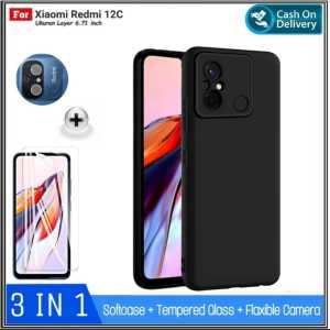 Paket 3in1 Case Xiaomi Redmi 12C A1 A2 Casing Cover Free Tempered Glass Layar Dan Camera