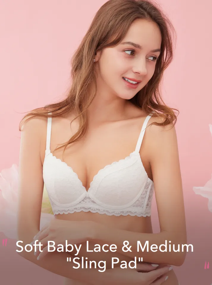 6IXTY8IGHT SOFIE, Soft Baby Lace Wireless Demi Bra Push up Natural