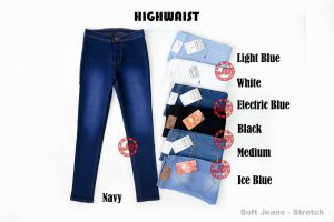 Celana Highwaist Jumbo Jeans Putih Wanita Big Size 27-38
