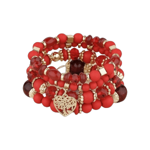 WRENER Crystal Bohemian Beads Bracelet Colorful Heart Charm Multi-Layer Bracelets Fashion Ethnic Style Women Bangle Set Women