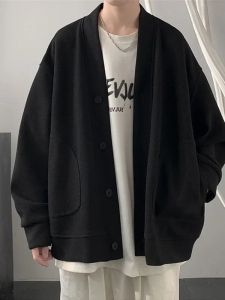 2026 New Korean Fashion Cardigan For Men Autumn Solid Color Y2K Streetwear Sweatshirts Man Casual Vintage Loose Jackets Sweaters2026