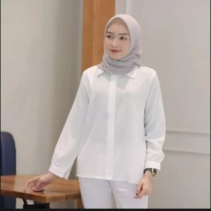 Kemeja Wanita Putih Polos Lengan Panjang Bonus Dasi Kerja Formal Kantor Ospek Wisuda Casual Premium Distro
