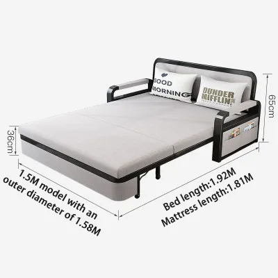 [Thick Solid Wood Board] Sofa Bed with Storage Cabinet 108*78*85CM Foldable Dual Purpose Lazy Sofa Latex Pad Multi-functional Bed Small Unit Single Person Fabric Sofa Lunch Bed 2 Free Pillows Side Pockets