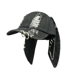 NEEUJ ลูกสุนัขลูกสุนัข หมวกเบสบอลผ้ายีนส์แบบฉีก Y2K กระต่ายกระต่ายกระต่าย หมวก Snapback หูกระต่าย แฟชั่นสำหรับผู้หญิง ฮิปฮอป Chains Doberman ears Hat สาวๆ