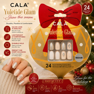 CALA Yuletide Glam Press On Nails Medium Reusable Nude Glitter Holiday Fake Nails Set of 24