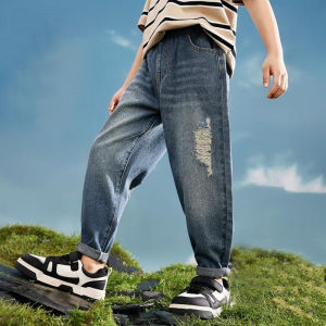 IENENS 4-11 Years Kids Boys Casual Clothes Trousers Boy Slim Straight Jeans Baby Children Wear Fashion Denim Clothing Pants Elastic Waist Bottoms