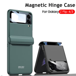 [With Lens Film] FLOVEME Luxury Magnetic Hinge Phone Case For Samsung Galaxy Z Flip 5 Flip 3 Flip 4 5G Full Protection Cover Camera Glass Hard PC Back Cover For Galaxy Z Flip 5 Flip 3 Flip 4