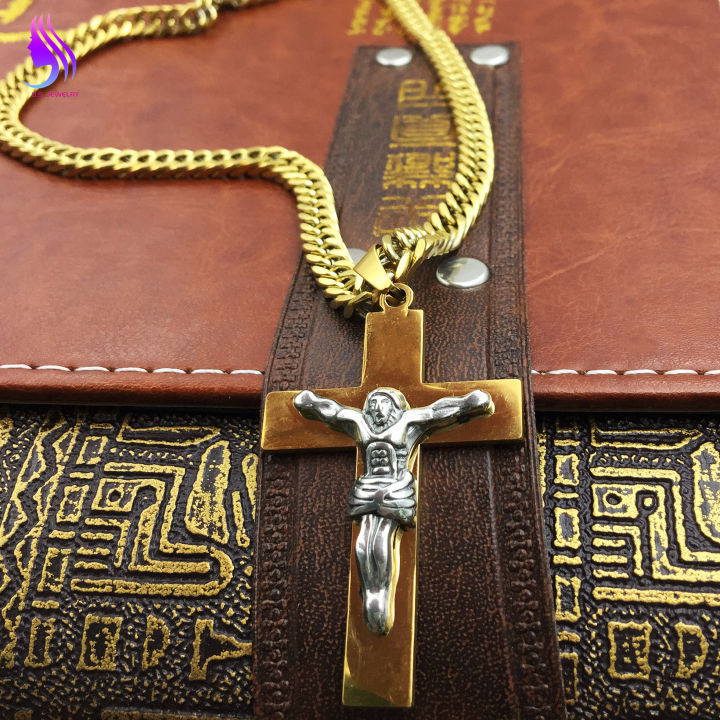 18k Gold Cross Pendant Necklace FOR Men 6mm 24inches