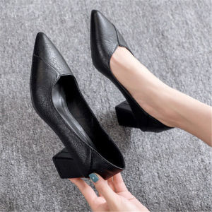 Free Shipping Pointed-Toe High Heels Korean-Style New Design Shallow-Cut WomenS Chunky Heels Elegant For Parties Available In Larger Sizes Suitable For Professional And Work Settings
