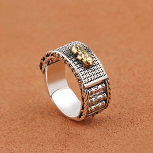 【MODOMOMA】 Pixiu Fengshui Mantra Rings Men Women Couples Accessories Lucky Money Charm Titanium Steel Adjustable Gold Plated 360°Rotatable Original Vintage Fashion Rings for Couple A303