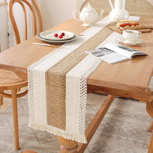 [Eqrbtl] Simple And Light Luxury Table Runner Cotton Jute Splicing Bohemian Style Table Runners With Tassels Dining Home Table Decoration
