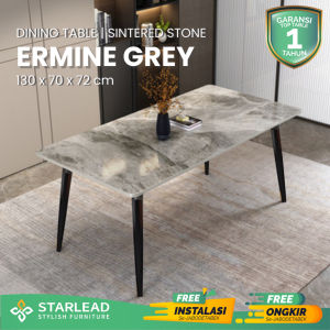 STARLEAD Meja Makan Batu Sinter - Snow White / Ermine Grey