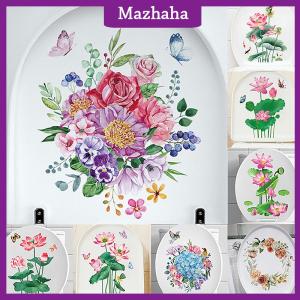 Mazhaha WC Stickers Toilet Plant Floral Wall Sticker For Bathroom Toilet Lid Sticker Decal Self Adhesive Mural Home Decoration
