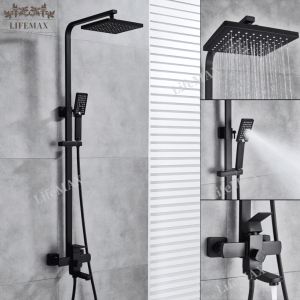 Stainless Black Series Rain Shower Set Bathroom Home RainFall Shower Full Set with Storage Shelf with Shower head [SG Seller]
