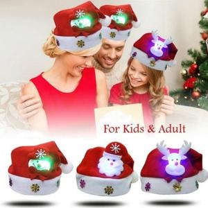 Christmas Hat LED Light Cartoon Santa Claus/Elk/Snowman Xmas Cap For Adult For Kids