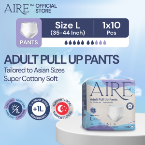 Aire Adult Diaper Pull Up Pants - Size L (1x10 pcs) (High Absorbency Tailored for Asian Sizes Soft & Comfortable)