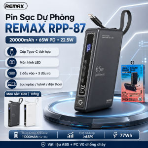 Sạc Dự Phòng 65W Sạc Laptop M REMAX RPP-87 20000mAh Tích Hợp Cáp Sạc Nhanh Type-C 2 Chiều