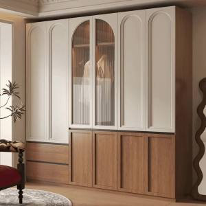Sectional Solid Wood Glass Wardrobe Full-Height Single Door with Handle-Free Design Modern Minimalist Desk Oak Plywood Large Wardrobe