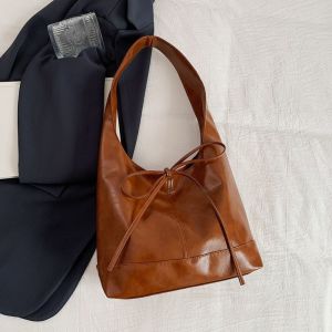 DYJKOUG New Deisgn Bow Underarm Bags Large Capacity Korean Style Y2k Shoulder Bag Vintage Sweet Leather Tote Bag Girls