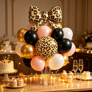 42pcs balloon set wild birthday theme balloons with leopard print bow foil balloons perfect for American retro wild style outdoor picnic parties jungle party decorations girls sassy birthday parties party balloon decorations.
