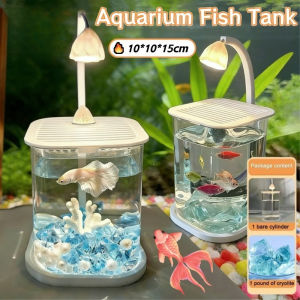YOUYITIAOYU Desktop Aquarium Fish Tank Mini Landscaped Glass Fish Tank with LED Light Clear Aquarium Ornament